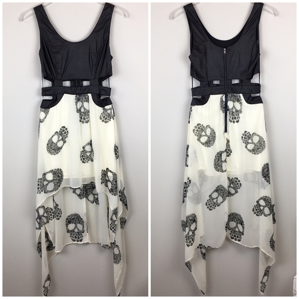 Akira | High Low Faux Leather Skull Print Dress
